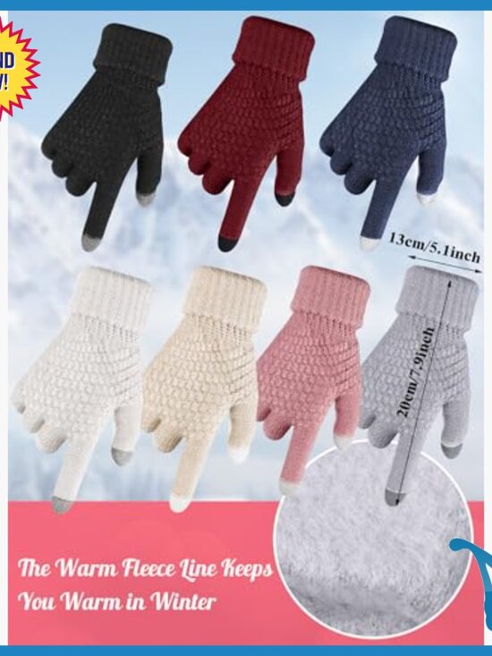 8-Piece Knitted Beanie & Touchscreen Glove Set, Fleece Lined, Winter Warmth main image 5